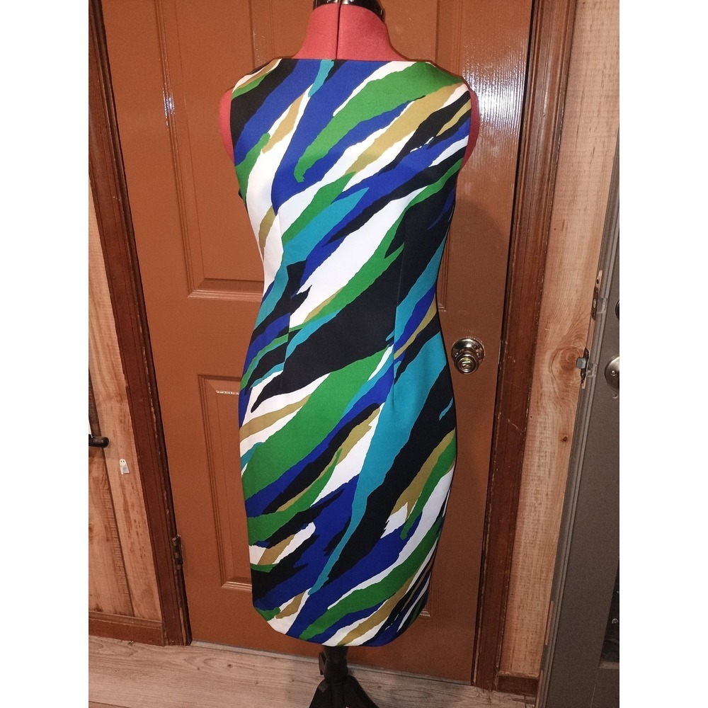 2-Calvin Klein Sheath Dresses Womens sizes 4 & 8 Blue Green Striped Abstract Lot - Picture 5 of 13